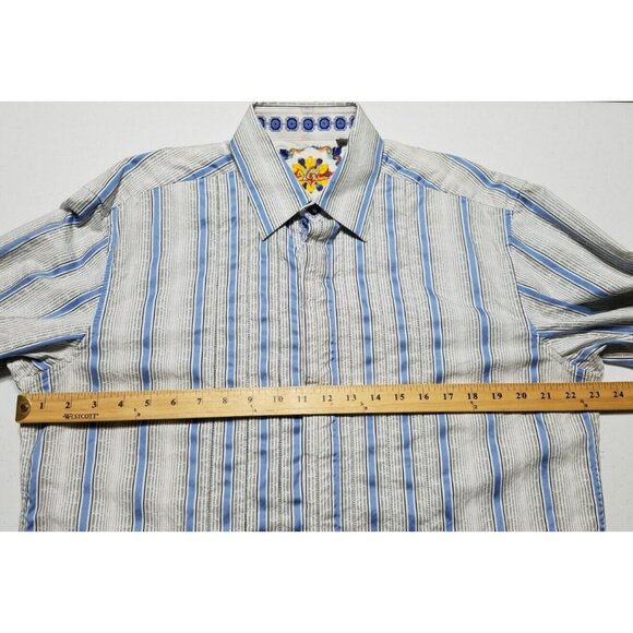 Robert Graham Long Sleeve Button Up White/Blue Striped Flip Cuff Shirt Men's L - Picture 7 of 13